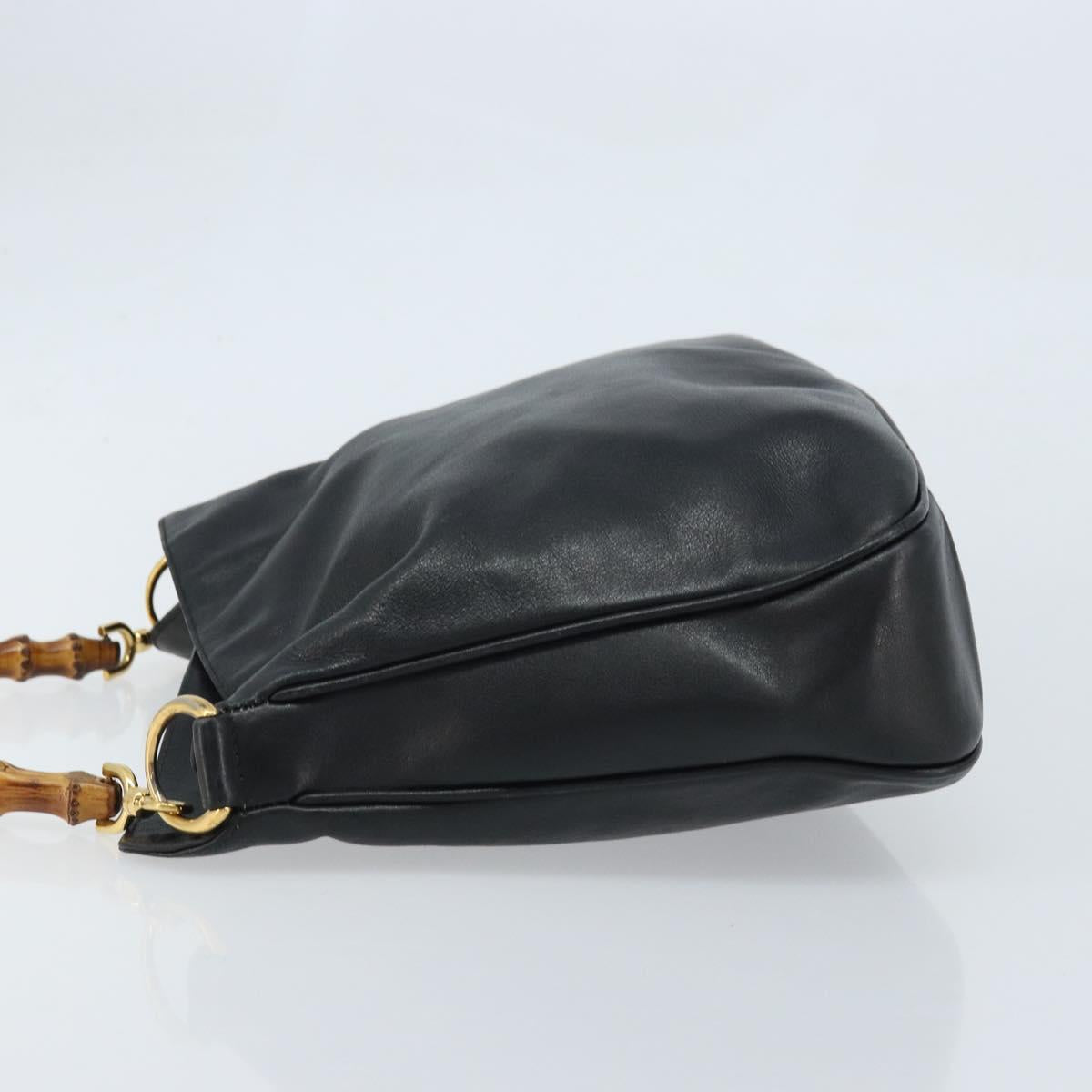 GUCCI Bamboo Hand Bag Leather Black Gold 001 1638 2615 Auth bs33440