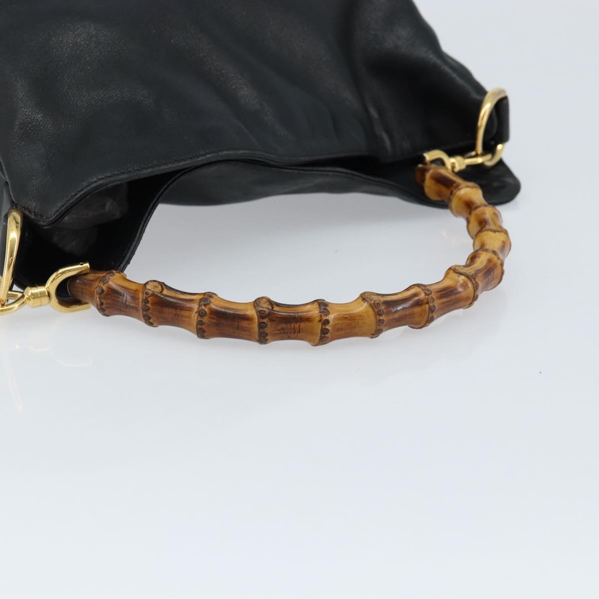 GUCCI Bamboo Hand Bag Leather Black Gold 001 1638 2615 Auth bs33440