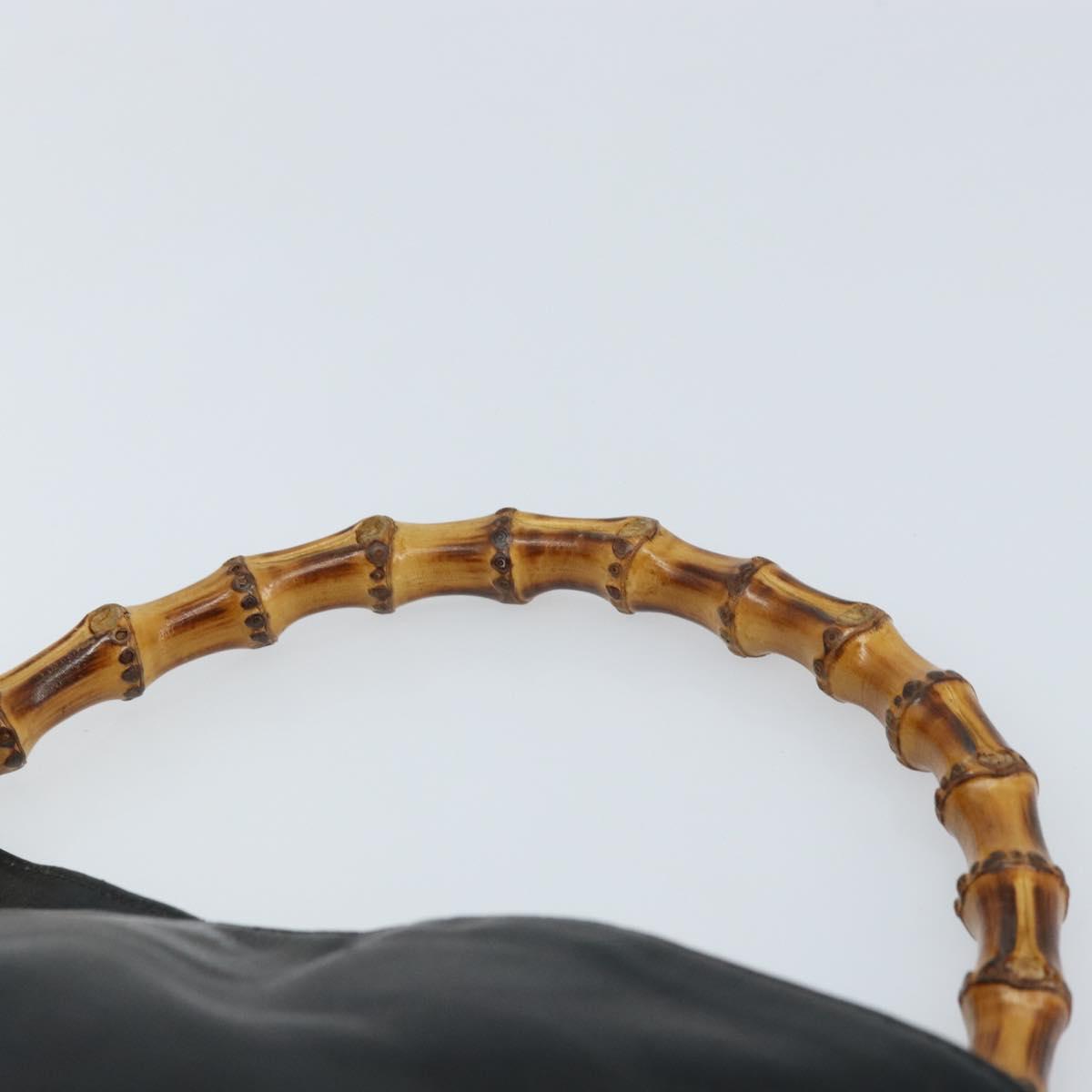 GUCCI Bamboo Hand Bag Leather Black Gold 001 1638 2615 Auth bs33440