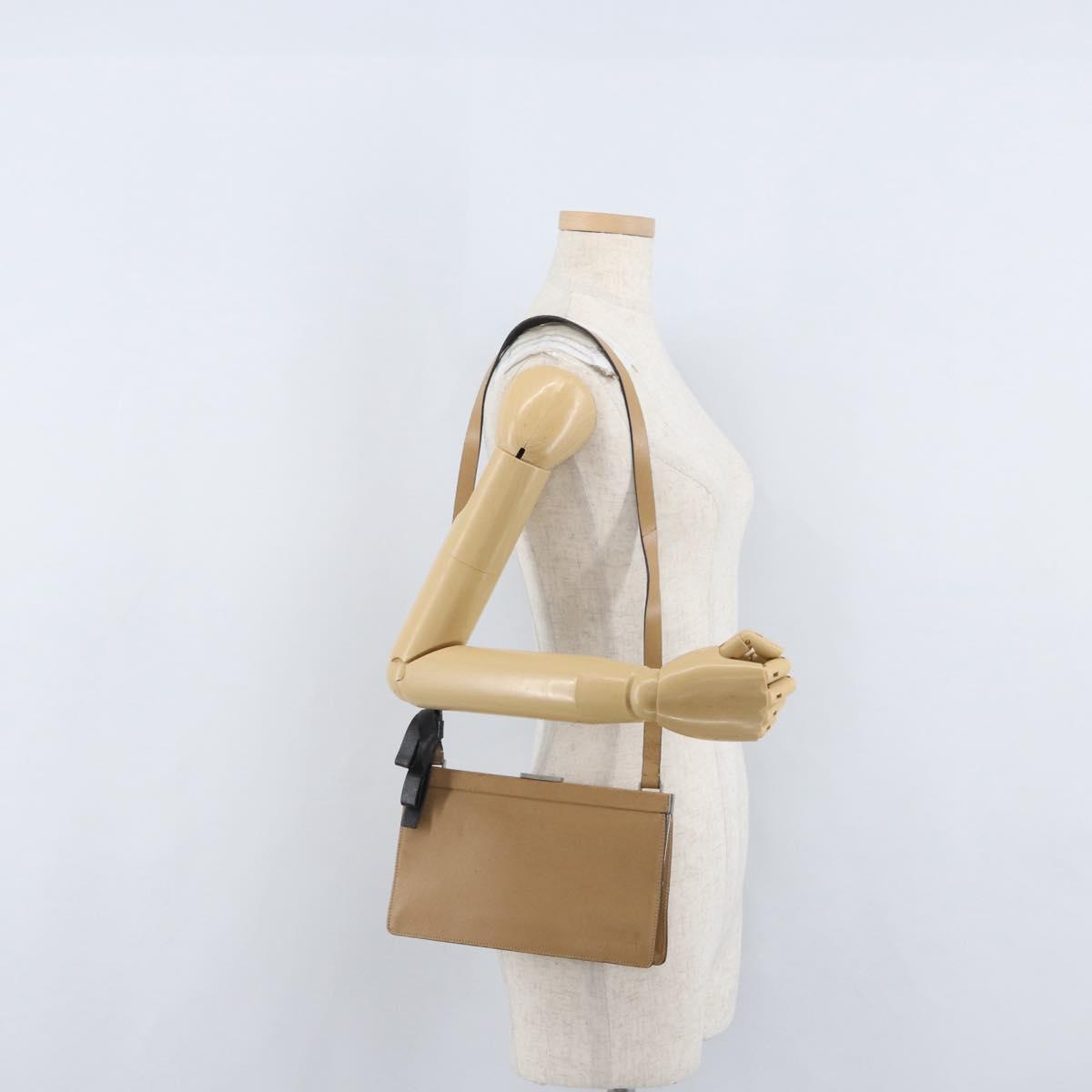 Miu Miu Shoulder Bag Leather Beige Silver Auth bs33441