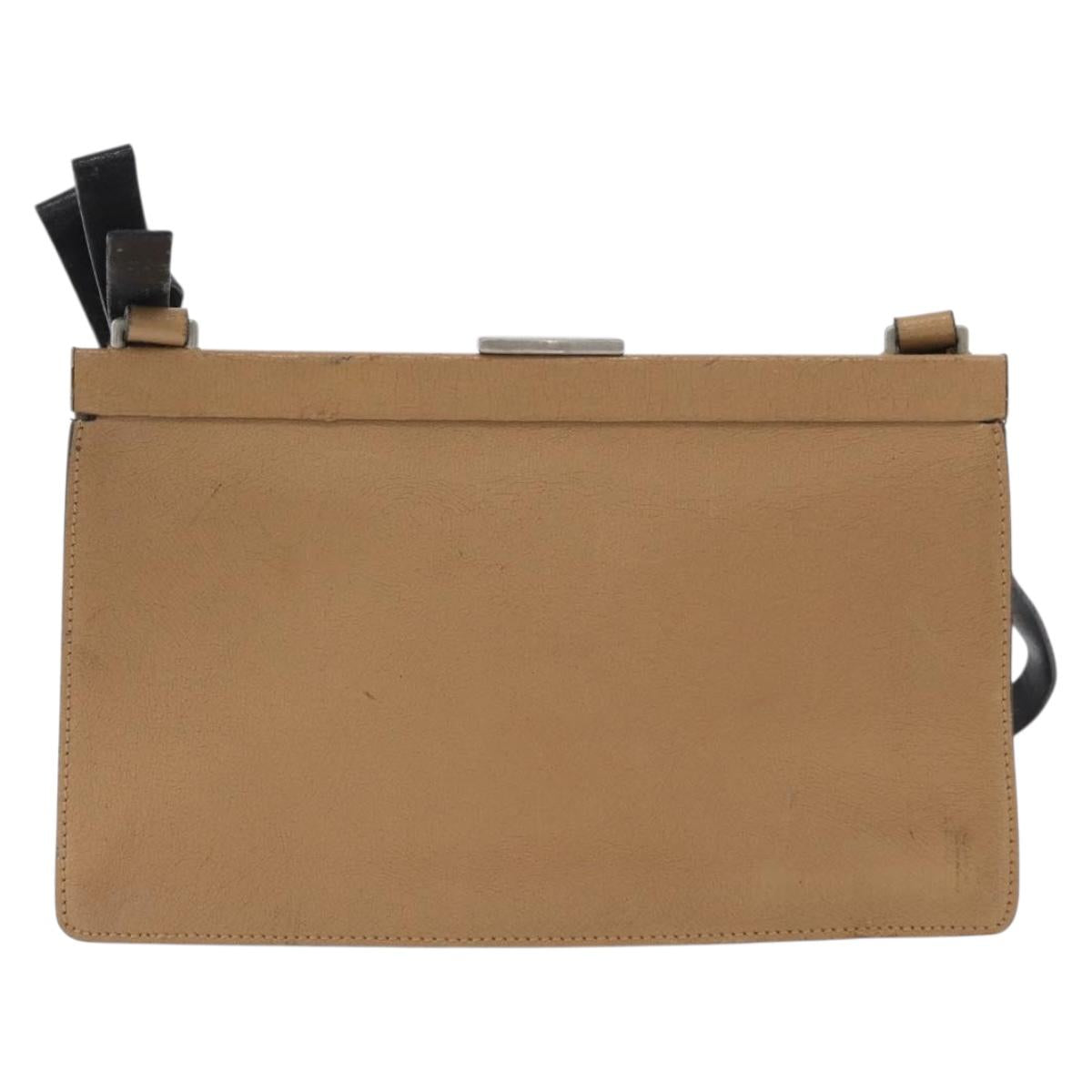 Miu Miu Shoulder Bag Leather Beige Silver Auth bs33441