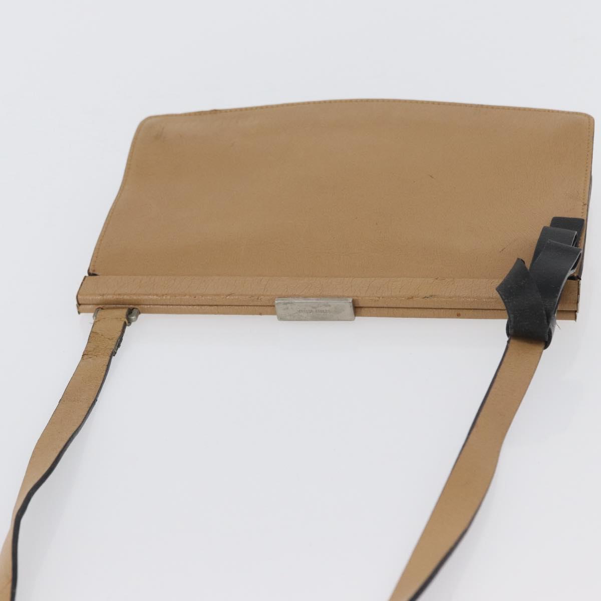 Miu Miu Shoulder Bag Leather Beige Silver Auth bs33441