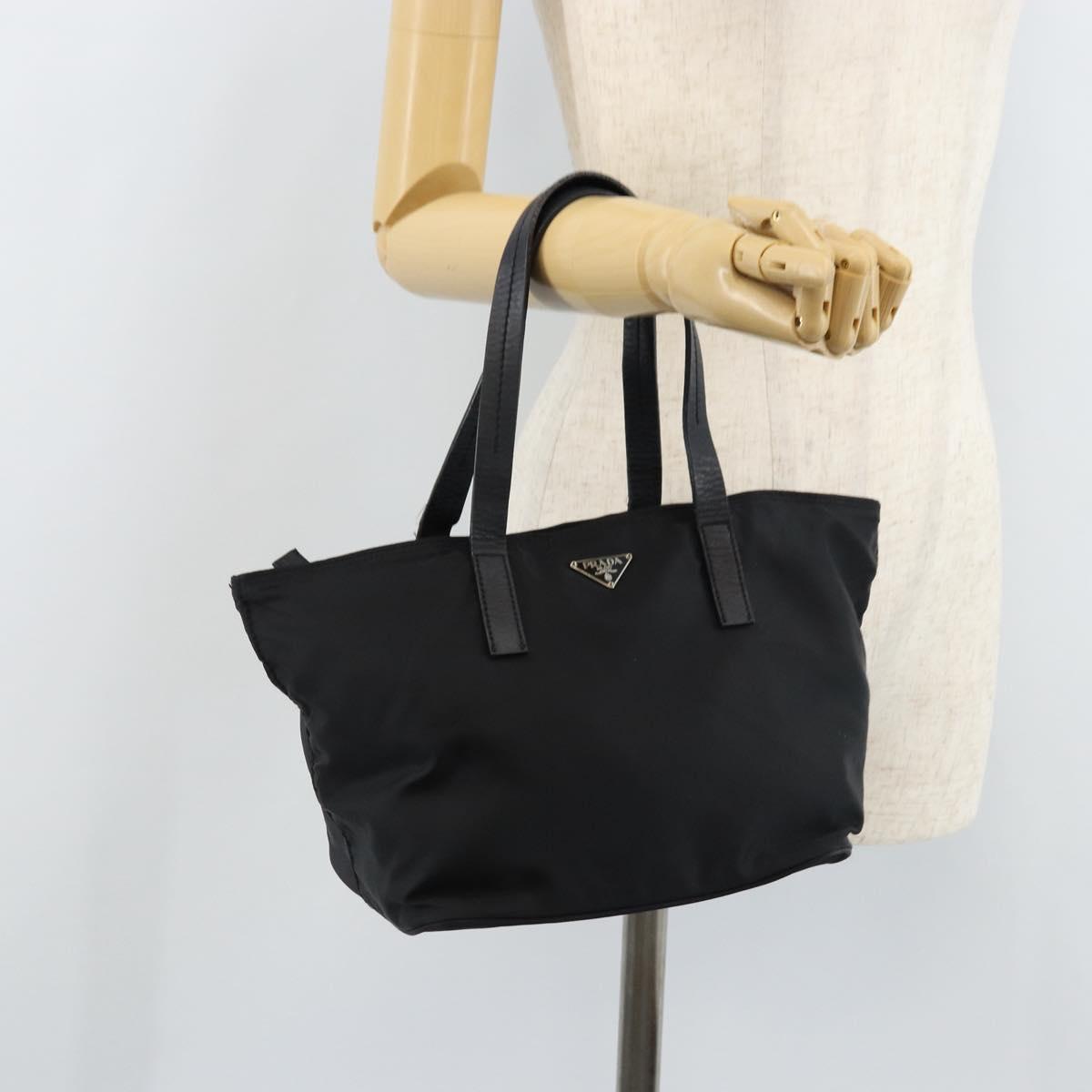 PRADA Hand Bag Nylon Black Silver Auth bs33442