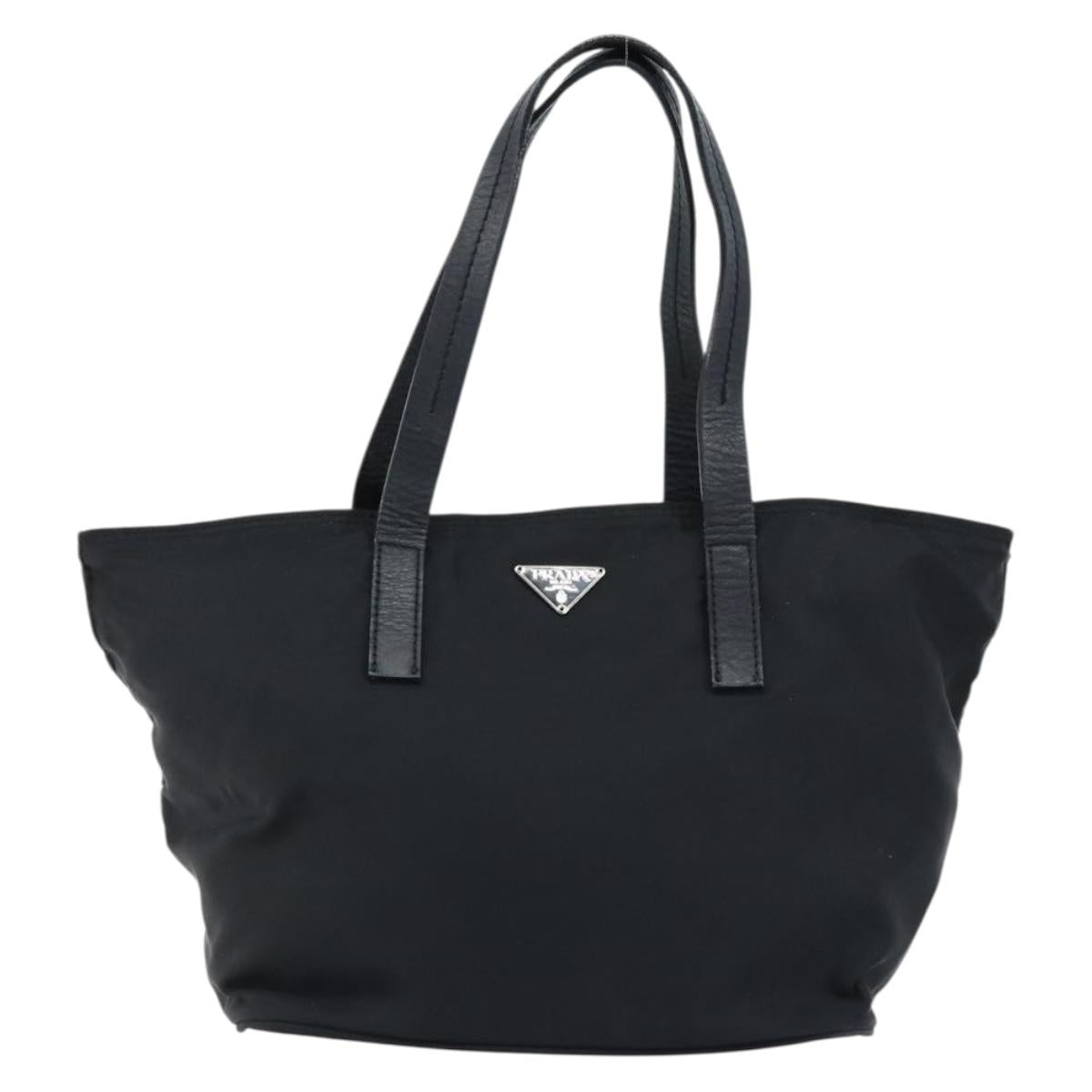 PRADA Hand Bag Nylon Black Silver Auth bs33442