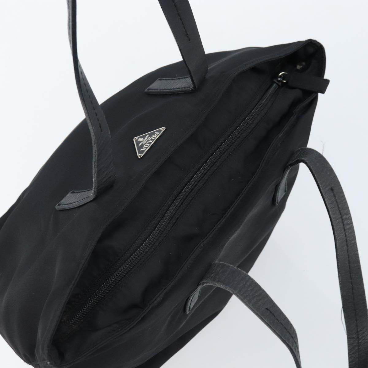 PRADA Hand Bag Nylon Black Silver Auth bs33442