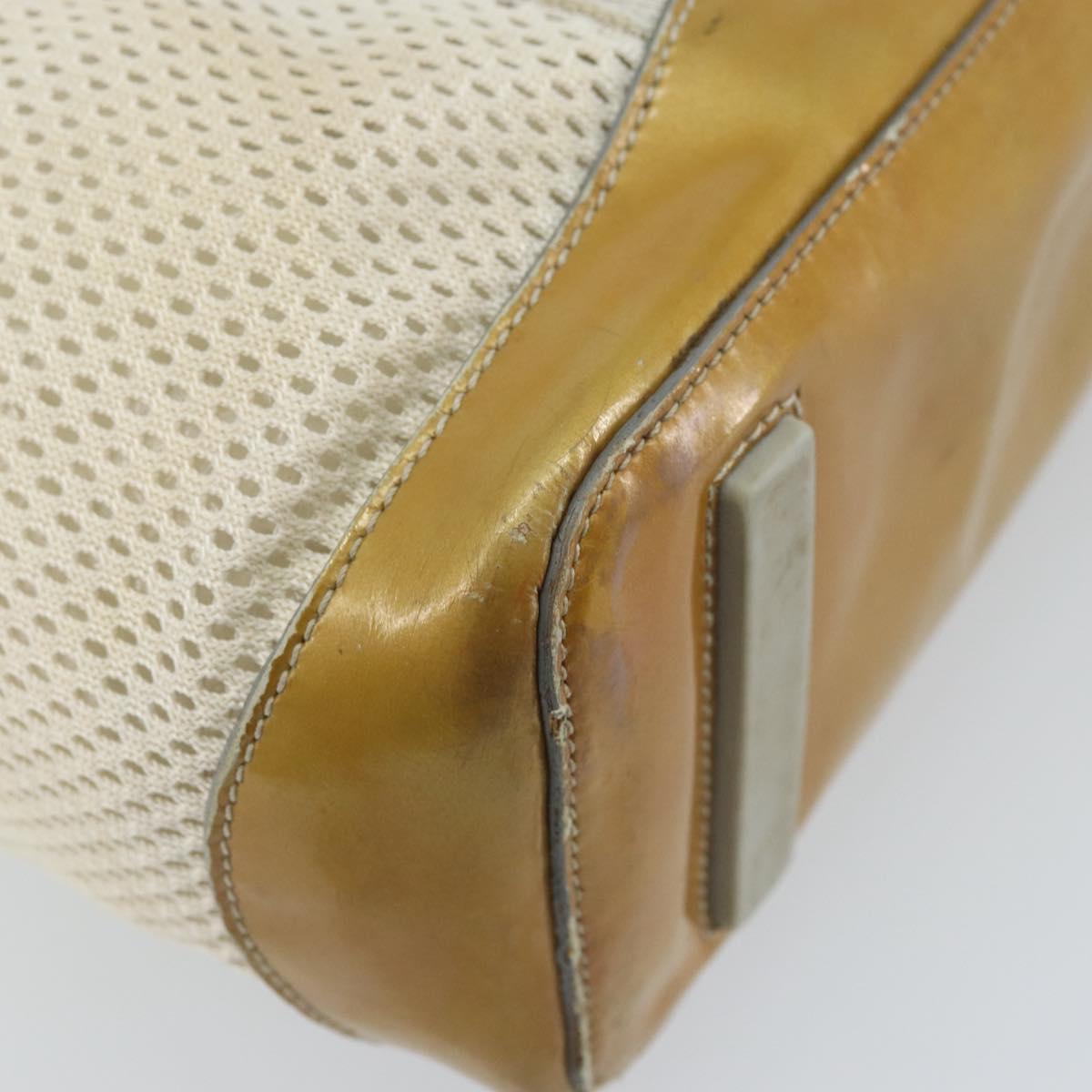 PRADA Hand Bag Canvas White Silver Auth bs33443