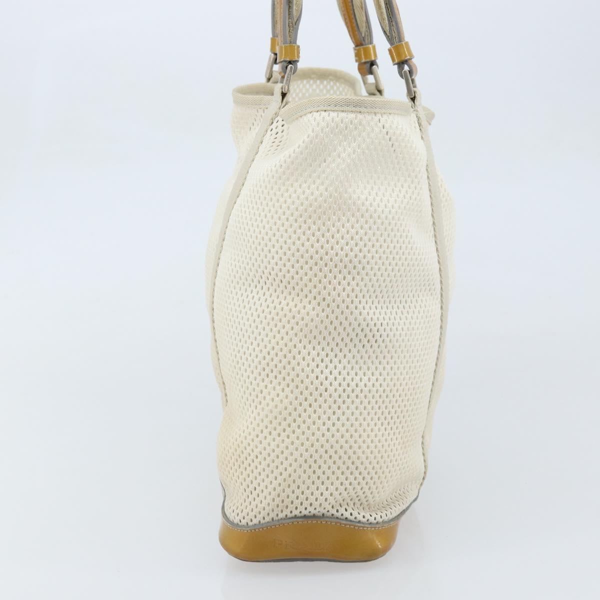 PRADA Hand Bag Canvas White Silver Auth bs33443