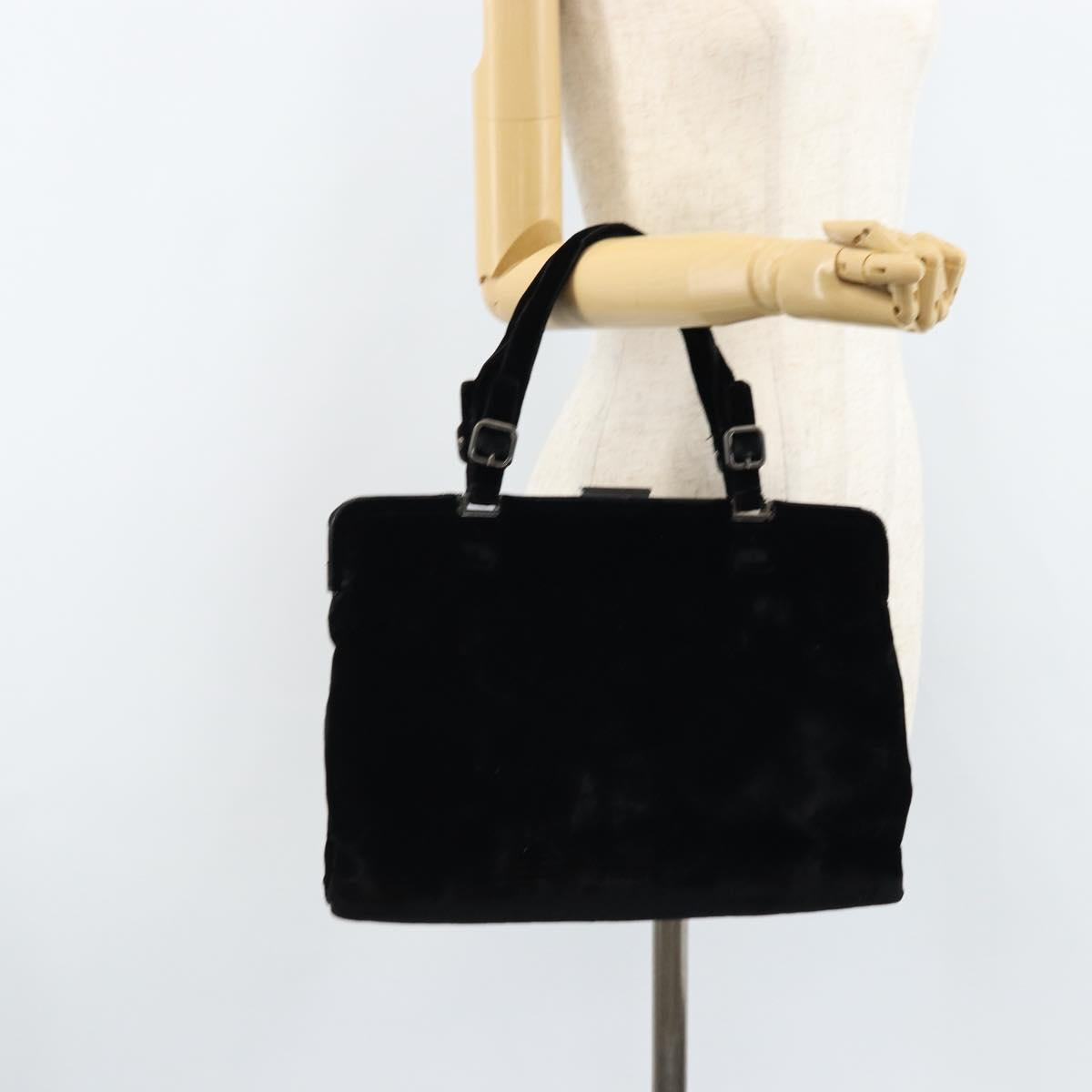 PRADA Hand Bag Velor Black Silver Auth bs33444