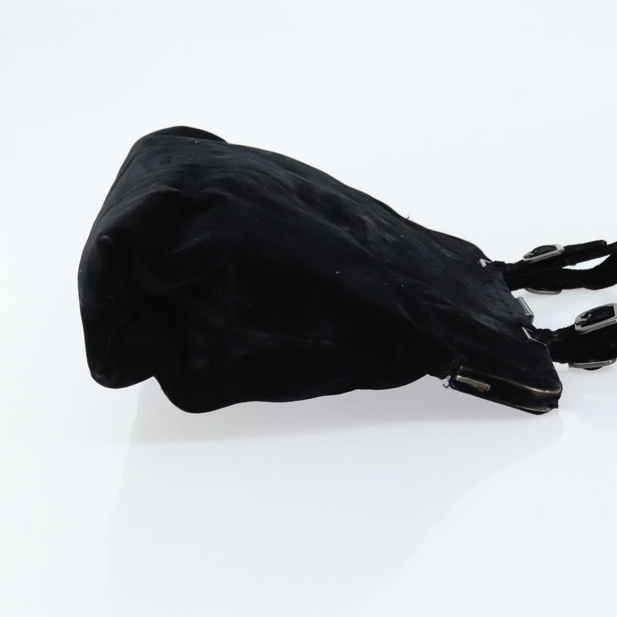 PRADA Hand Bag Velor Black Silver Auth bs33444