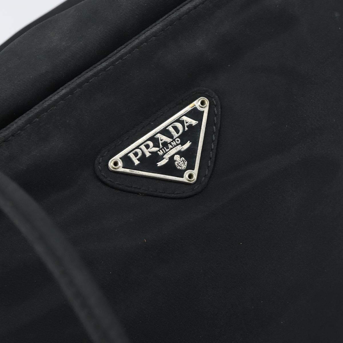 PRADA Hand Bag Nylon Black Silver Auth bs33445