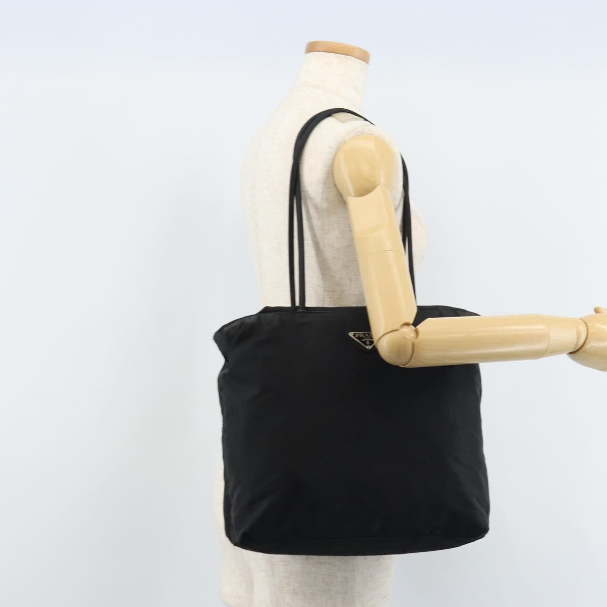 PRADA Hand Bag Nylon Black Silver Auth bs33445