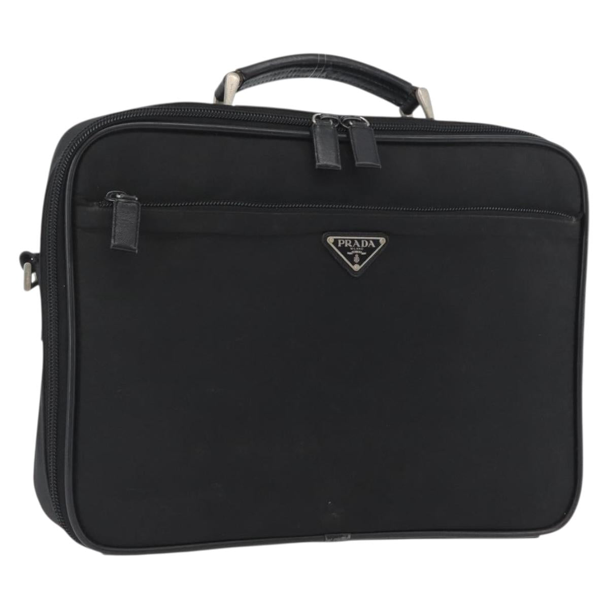 PRADA Hand Bag Nylon Black Silver Auth bs33447