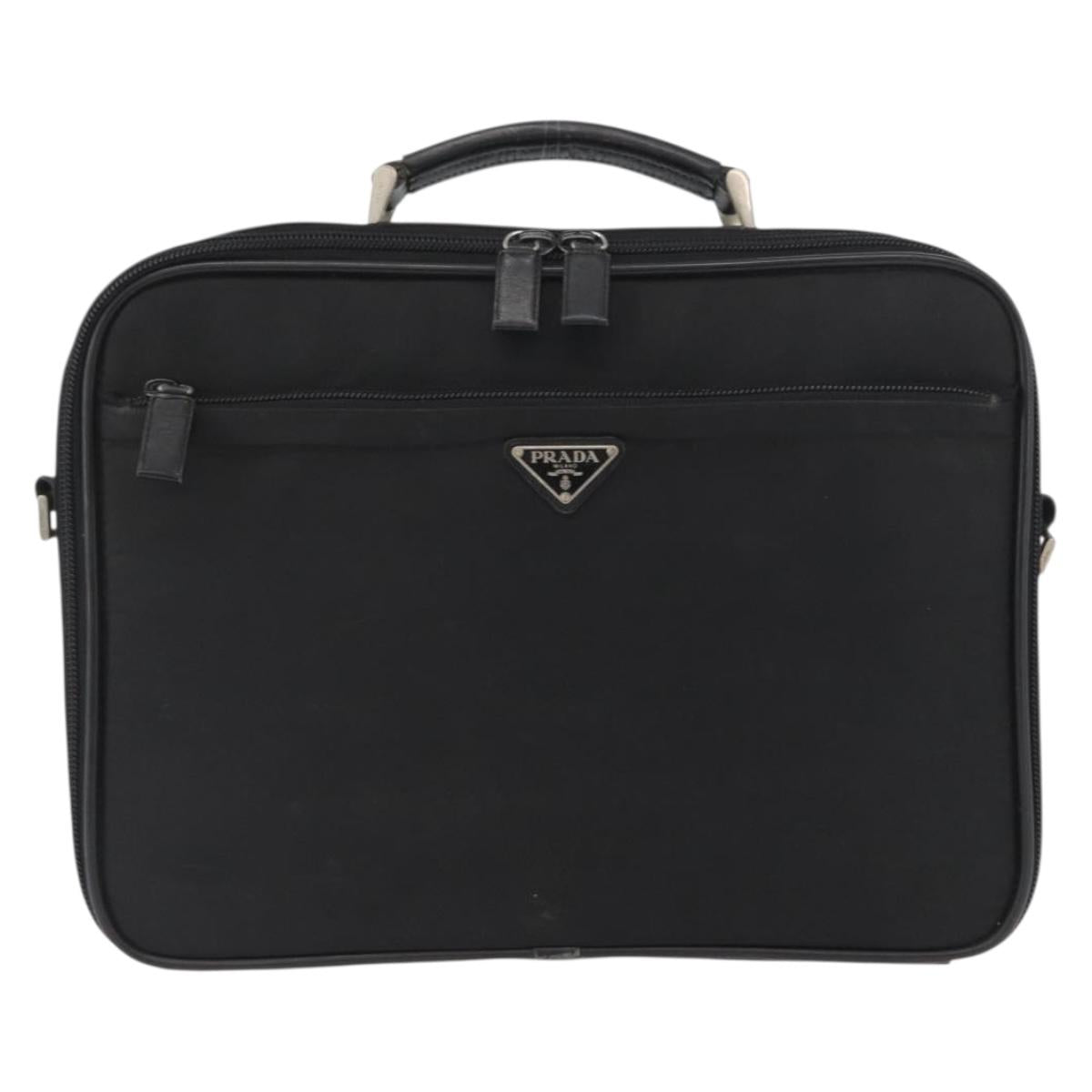 PRADA Hand Bag Nylon Black Silver Auth bs33447