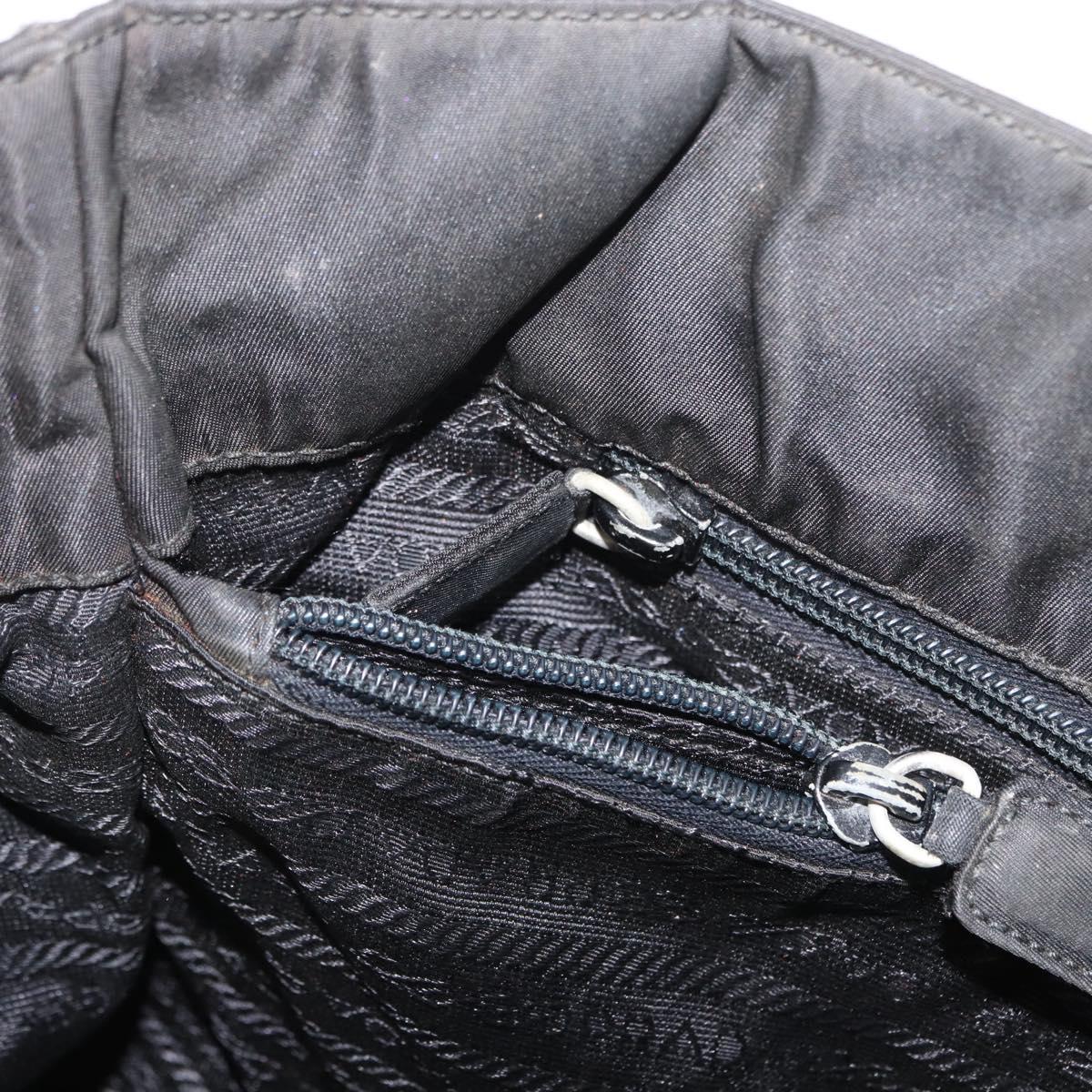 PRADA Hand Bag Nylon Black Silver Auth bs33448