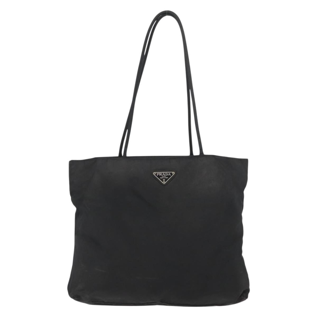 PRADA Hand Bag Nylon Black Silver Auth bs33448
