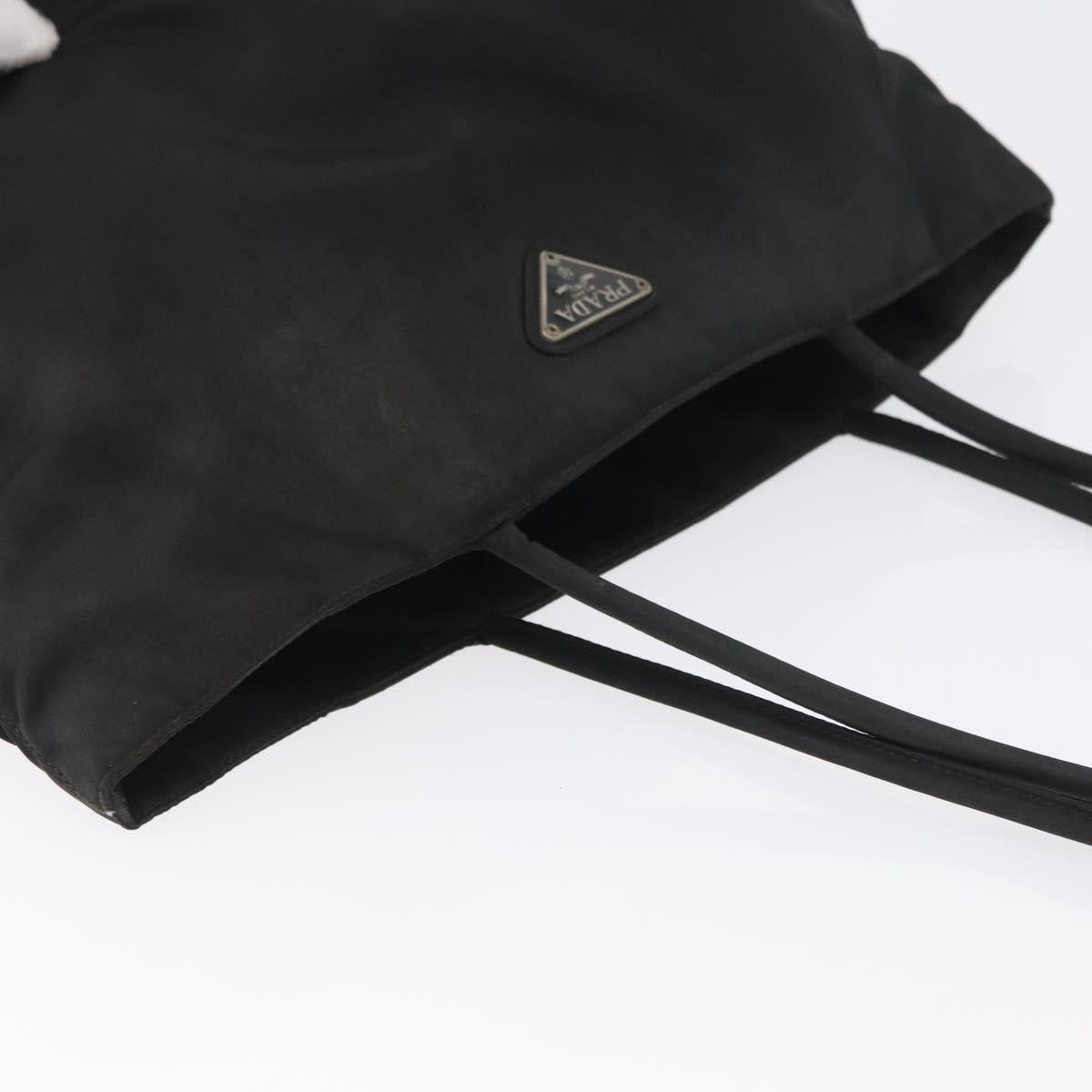 PRADA Hand Bag Nylon Black Silver Auth bs33448
