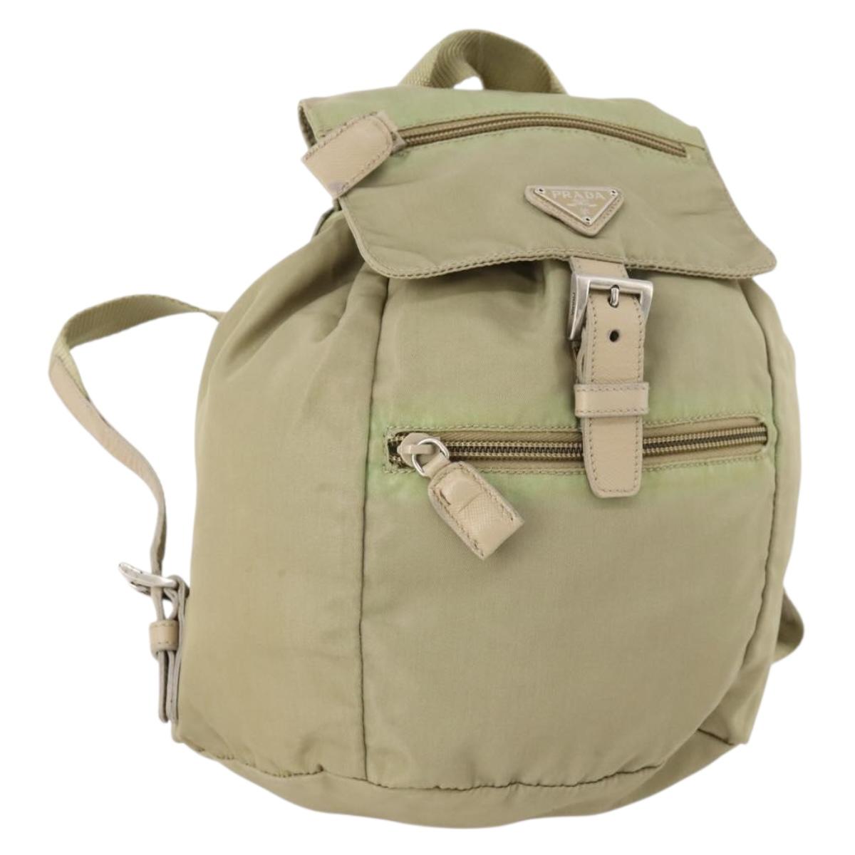 PRADA Backpack Nylon Beige Silver Auth bs33449