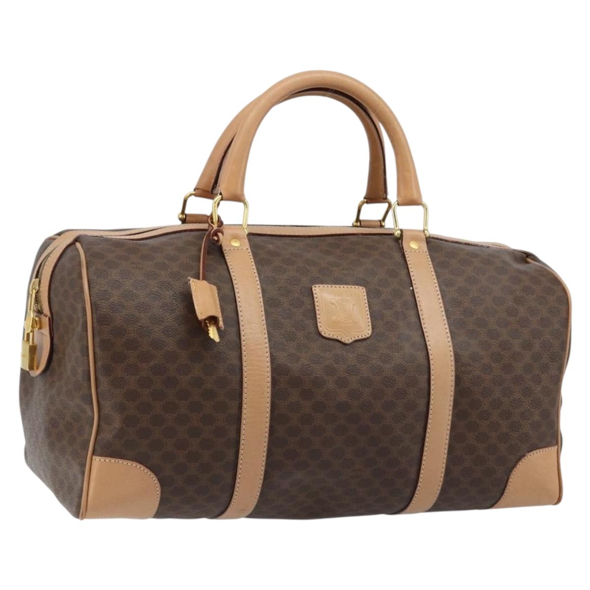 CELINE Macadam Canvas Boston Bag PVC Leather Brown Gold Auth bs33450V