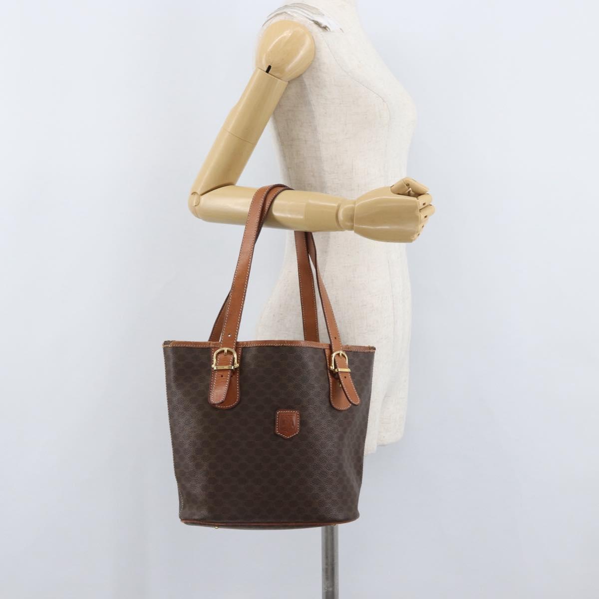 CELINE Macadam Canvas Tote Bag PVC Leather Brown Gold Auth bs33451