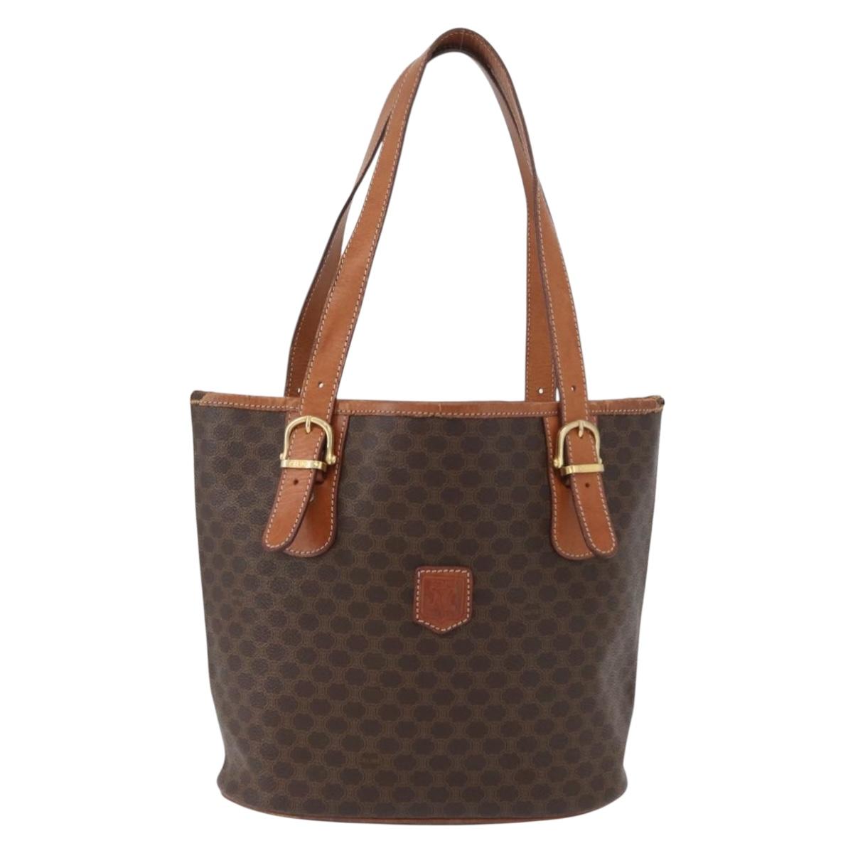 CELINE Macadam Canvas Tote Bag PVC Leather Brown Gold Auth bs33451