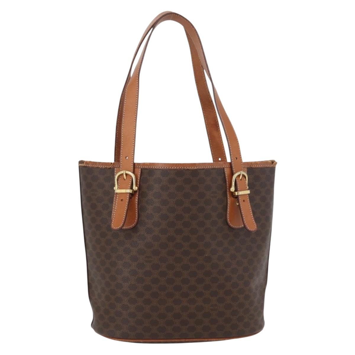 CELINE Macadam Canvas Tote Bag PVC Leather Brown Gold Auth bs33451