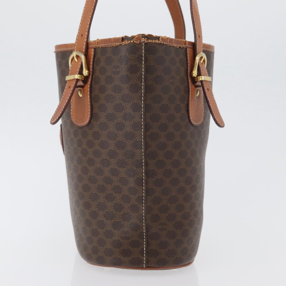 CELINE Macadam Canvas Tote Bag PVC Leather Brown Gold Auth bs33451