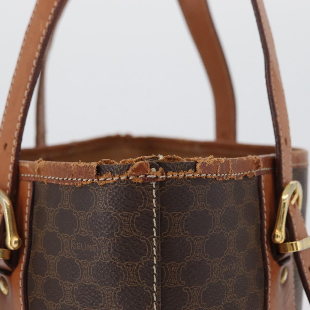 CELINE Macadam Canvas Tote Bag PVC Leather Brown Gold Auth bs33451
