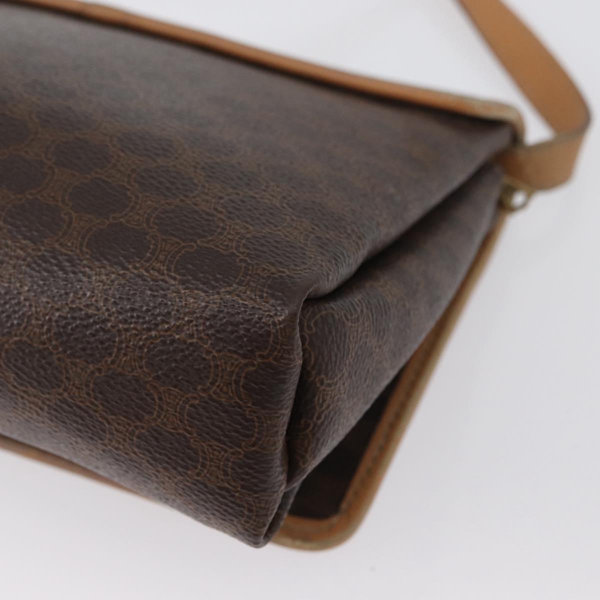 CELINE Macadam Canvas Shoulder Bag PVC Leather Brown Gold Auth bs33452