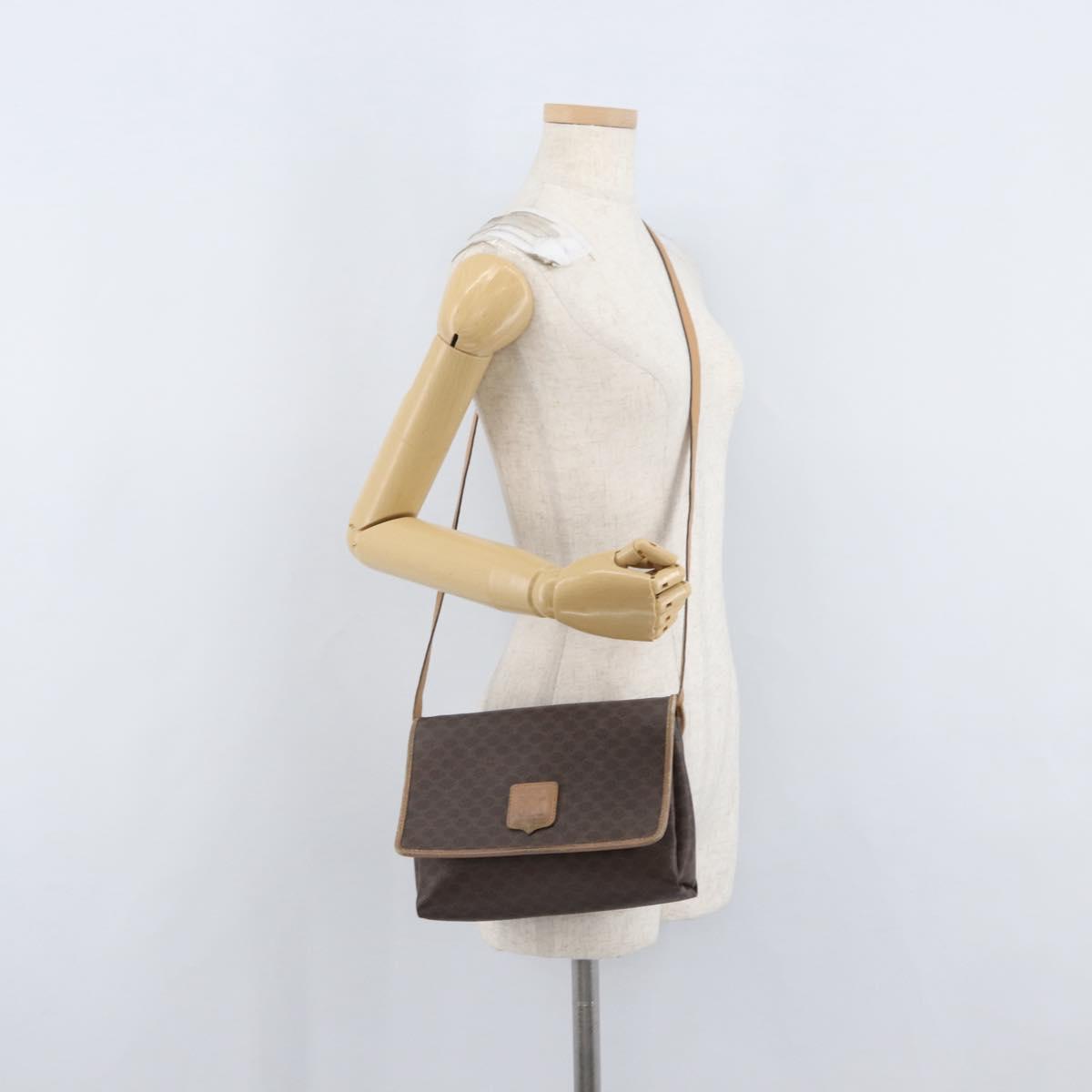 CELINE Macadam Canvas Shoulder Bag PVC Leather Brown Gold Auth bs33452