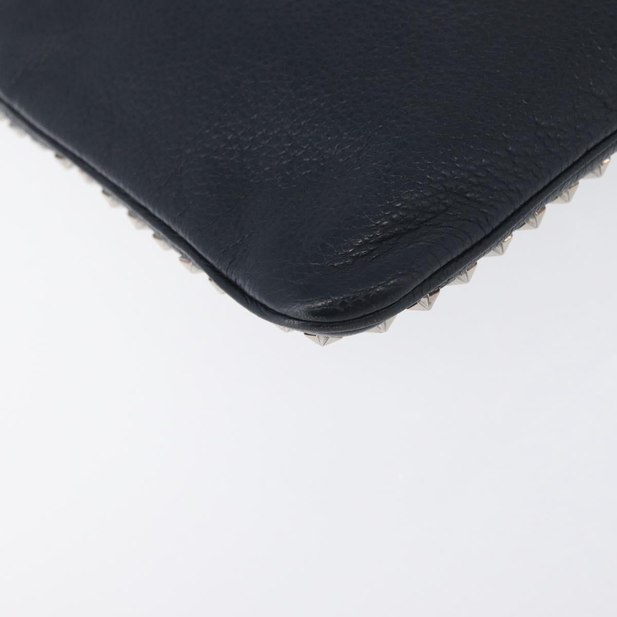 Jimmy Choo Pouch Leather Black Silver Auth bs33457