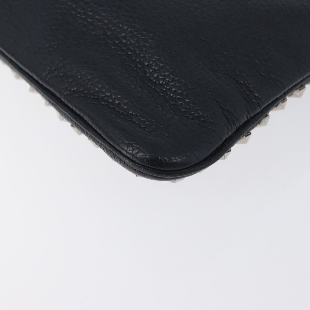 Jimmy Choo Pouch Leather Black Silver Auth bs33457