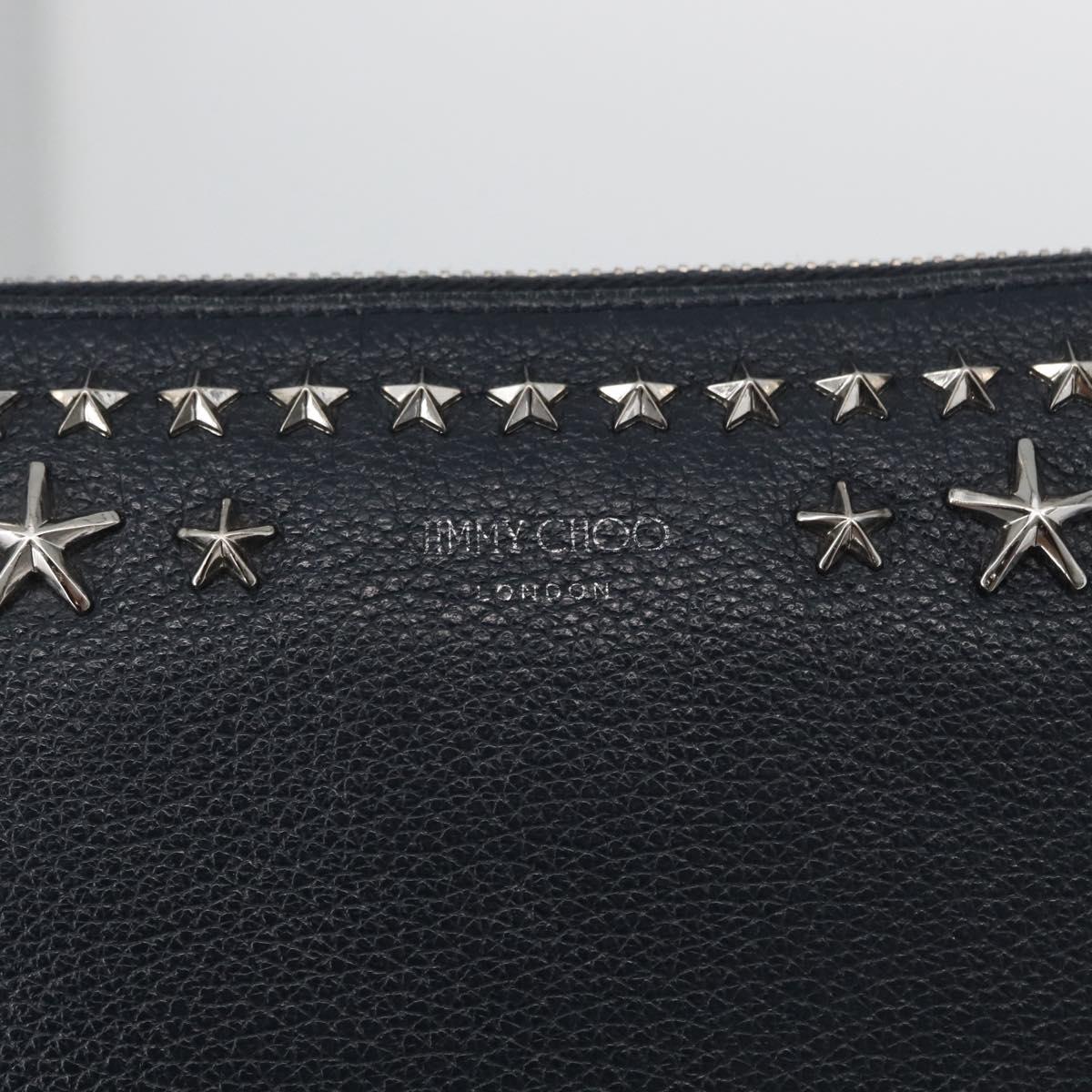 Jimmy Choo Pouch Leather Black Silver Auth bs33457