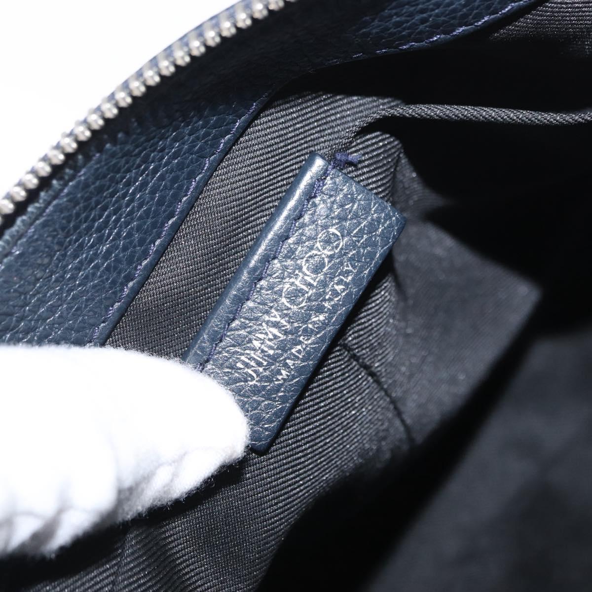 Jimmy Choo Pouch Leather Black Silver Auth bs33457