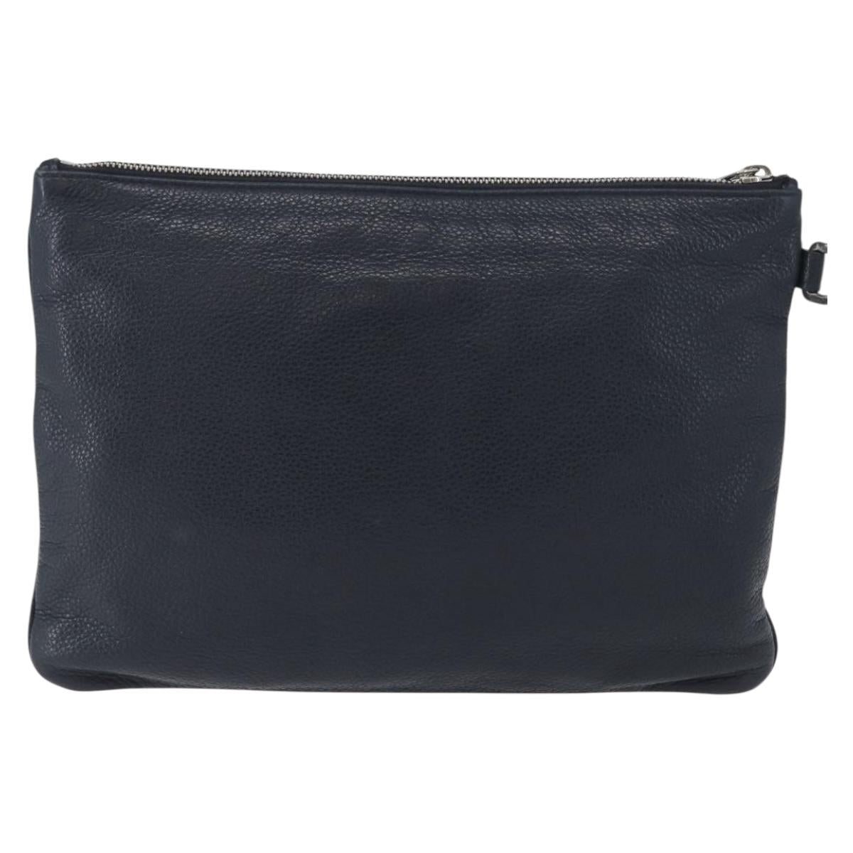 Jimmy Choo Pouch Leather Black Silver Auth bs33457