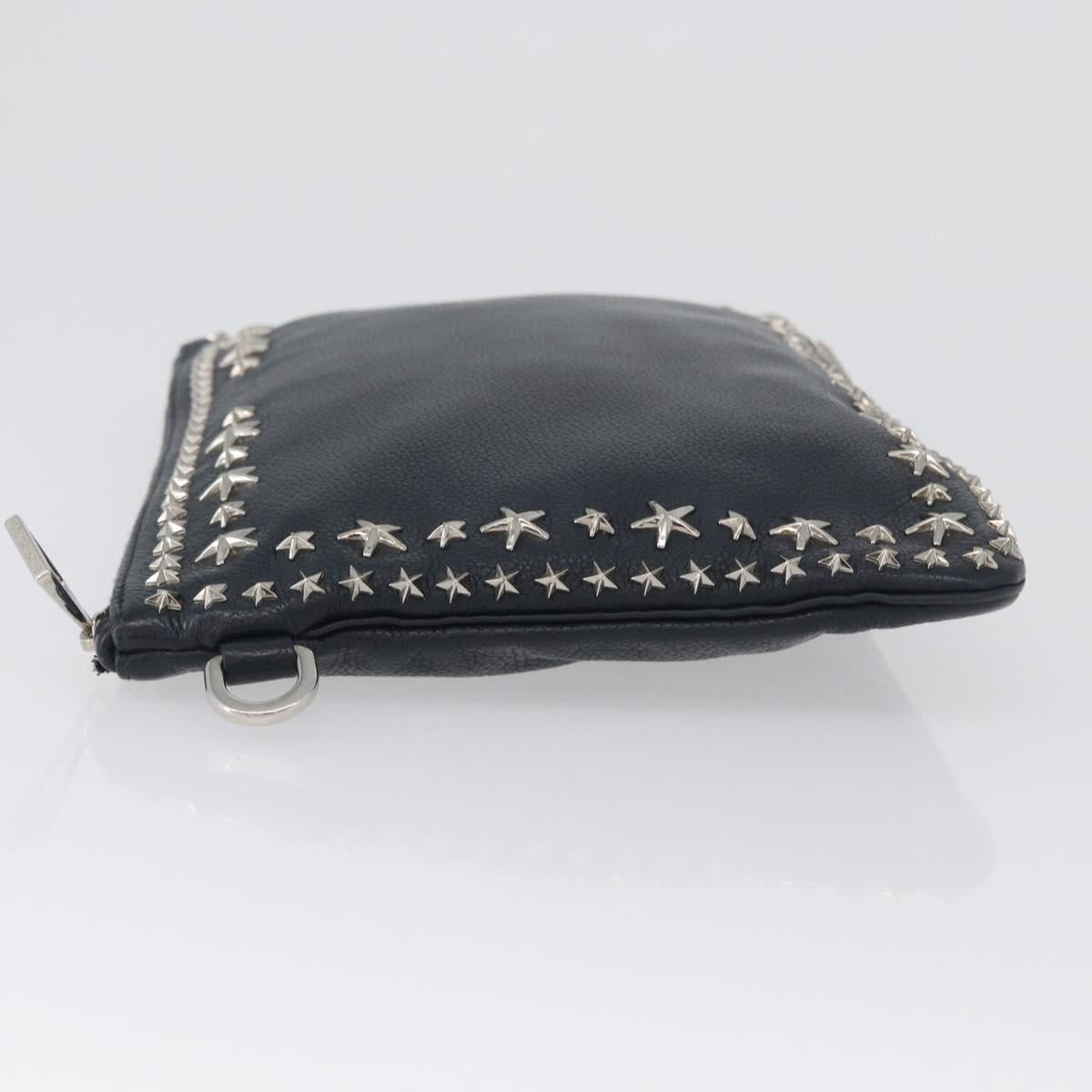 Jimmy Choo Pouch Leather Black Silver Auth bs33457