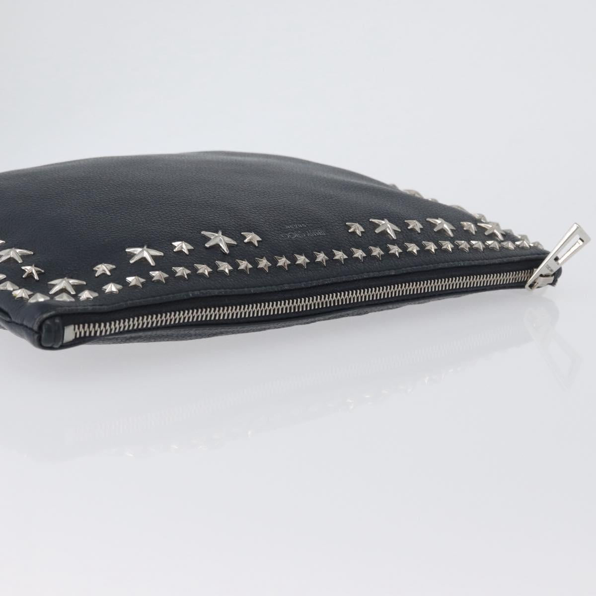 Jimmy Choo Pouch Leather Black Silver Auth bs33457