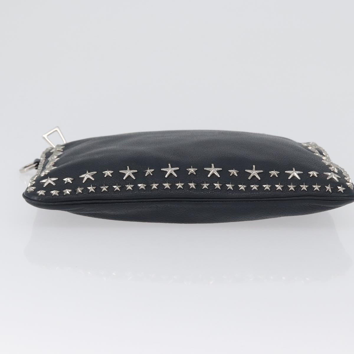 Jimmy Choo Pouch Leather Black Silver Auth bs33457