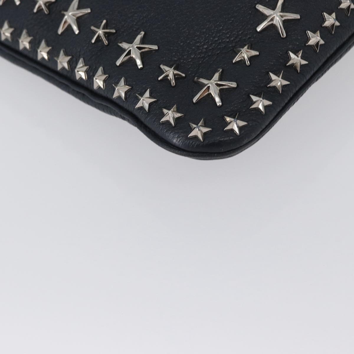 Jimmy Choo Pouch Leather Black Silver Auth bs33457