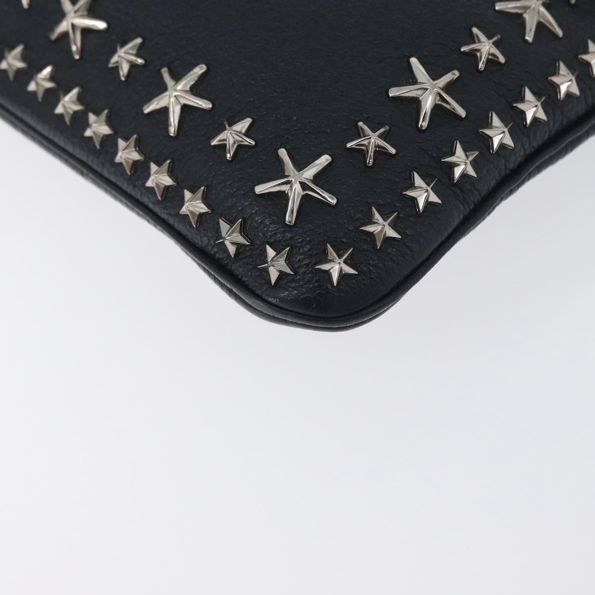 Jimmy Choo Pouch Leather Black Silver Auth bs33457