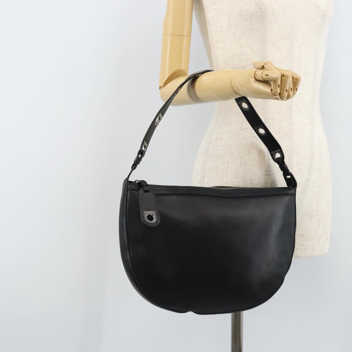 Salvatore Ferragamo Shoulder Bag Leather Black Silver Auth bs33458