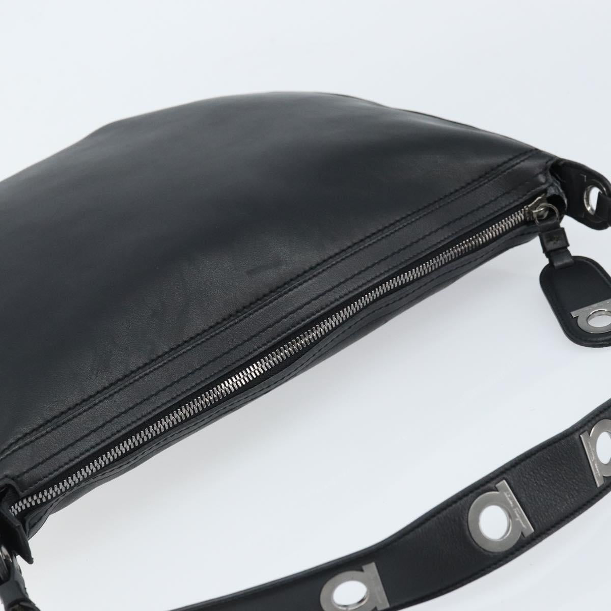 Salvatore Ferragamo Shoulder Bag Leather Black Silver Auth bs33458
