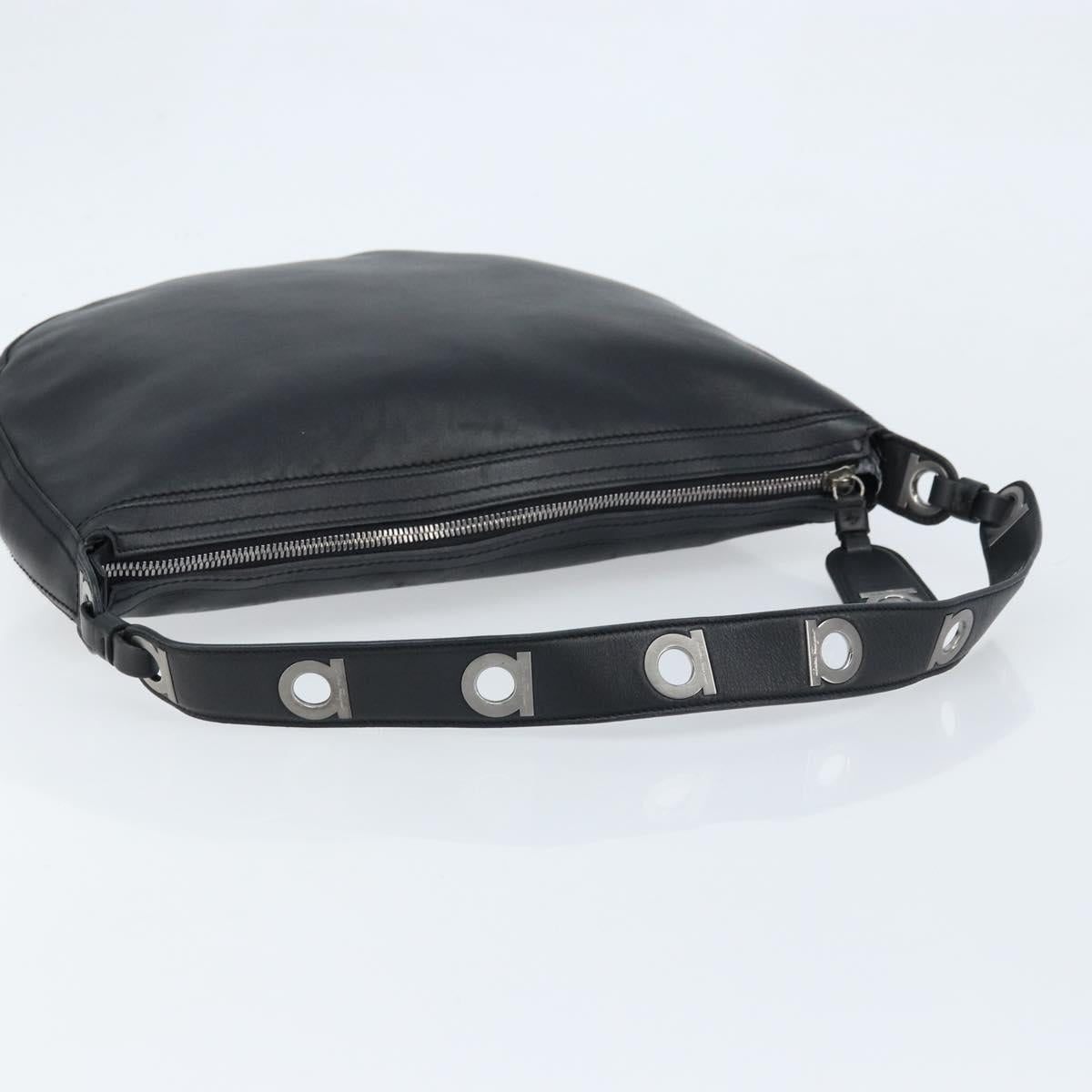 Salvatore Ferragamo Shoulder Bag Leather Black Silver Auth bs33458