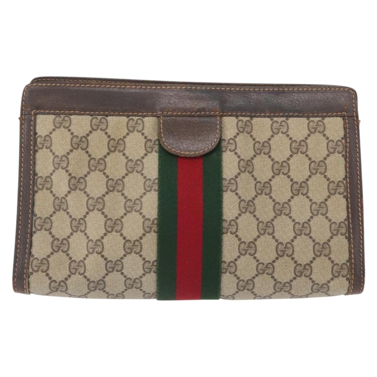 GUCCI GG Supreme Web Sherry Line Bag PVC Beige 41 011 2125 28 Auth bs33459