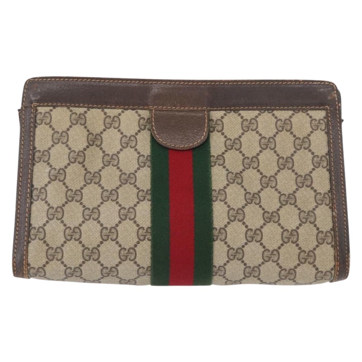 GUCCI GG Supreme Web Sherry Line Bag PVC Beige 41 011 2125 28 Auth bs33459