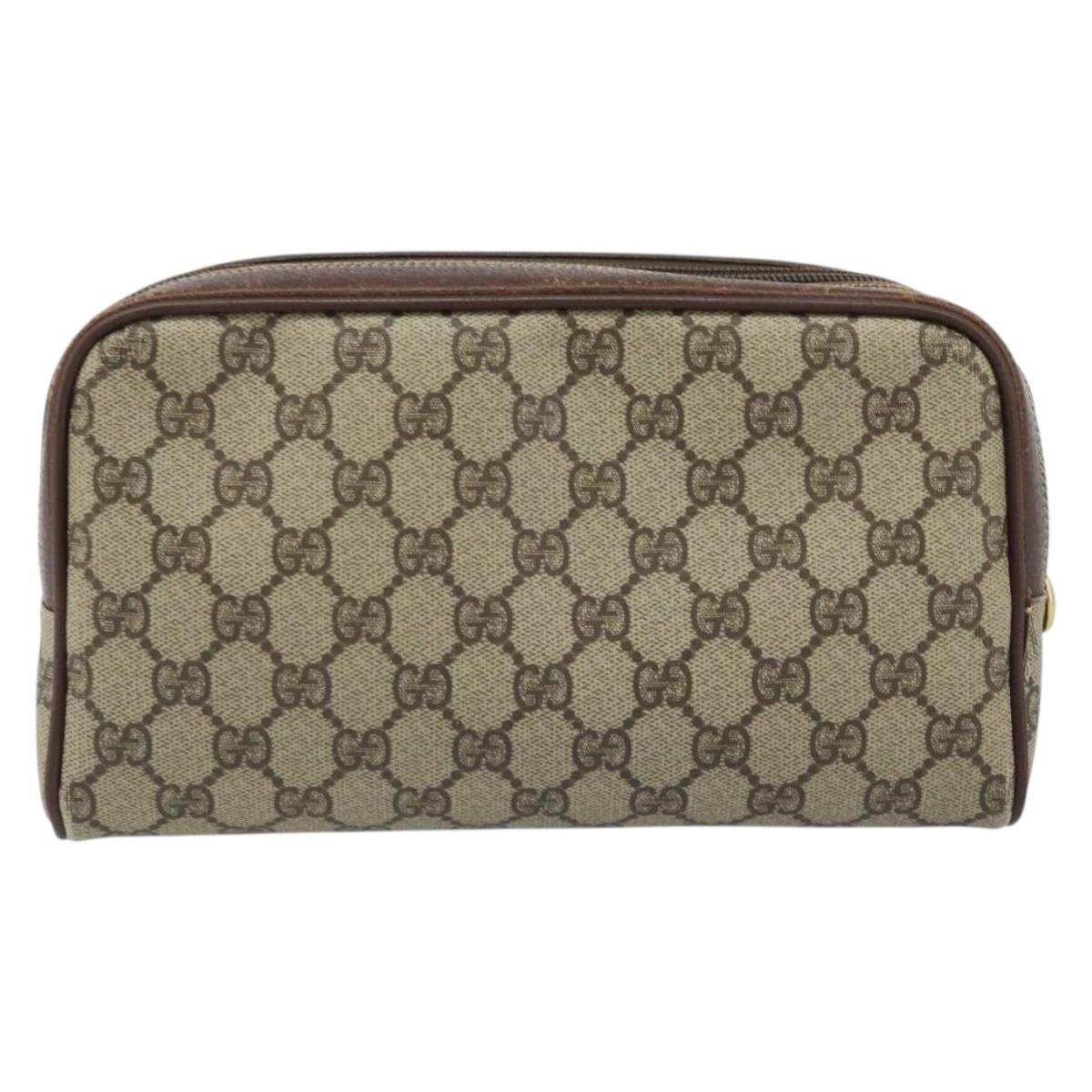 GUCCI GG Supreme Clutch Bag PVC Leather Beige Gold 014 58 6086 Auth bs33460