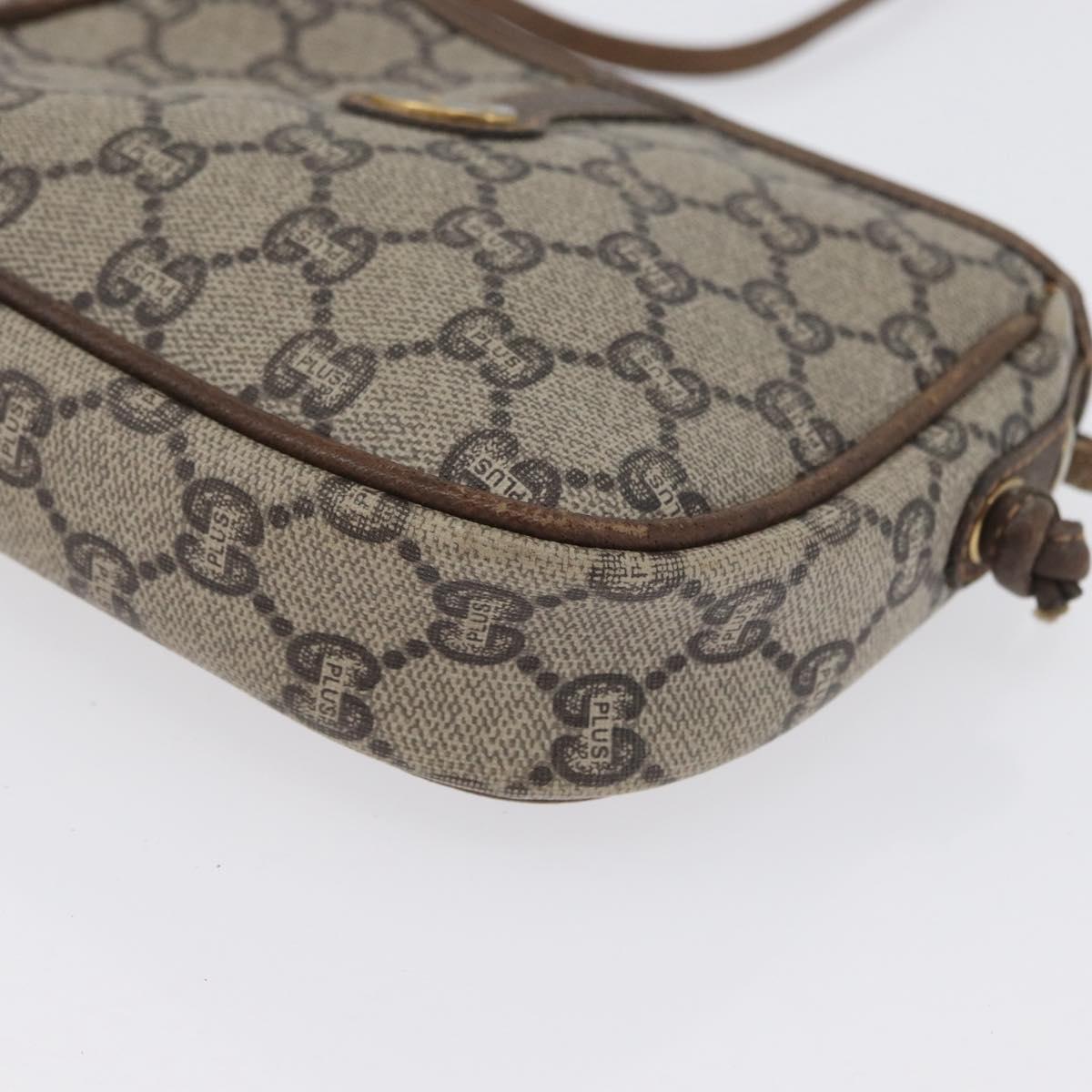 GUCCI GG Plus Supreme Shoulder Bag PVC Beige Gold Auth bs33461