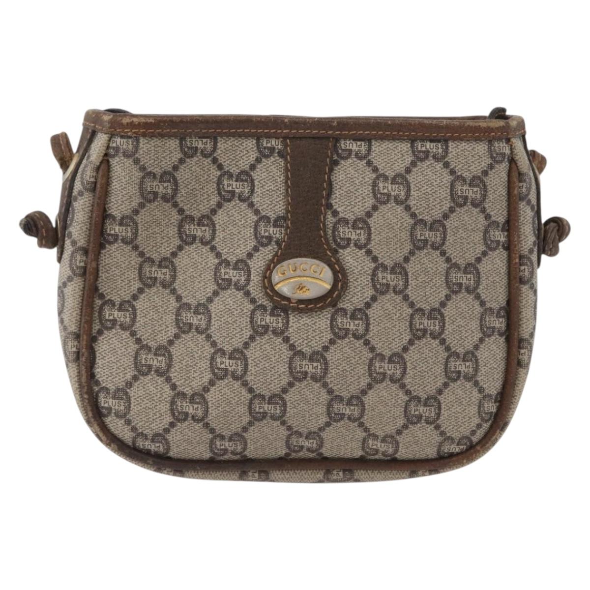 GUCCI GG Plus Supreme Shoulder Bag PVC Beige Gold Auth bs33461