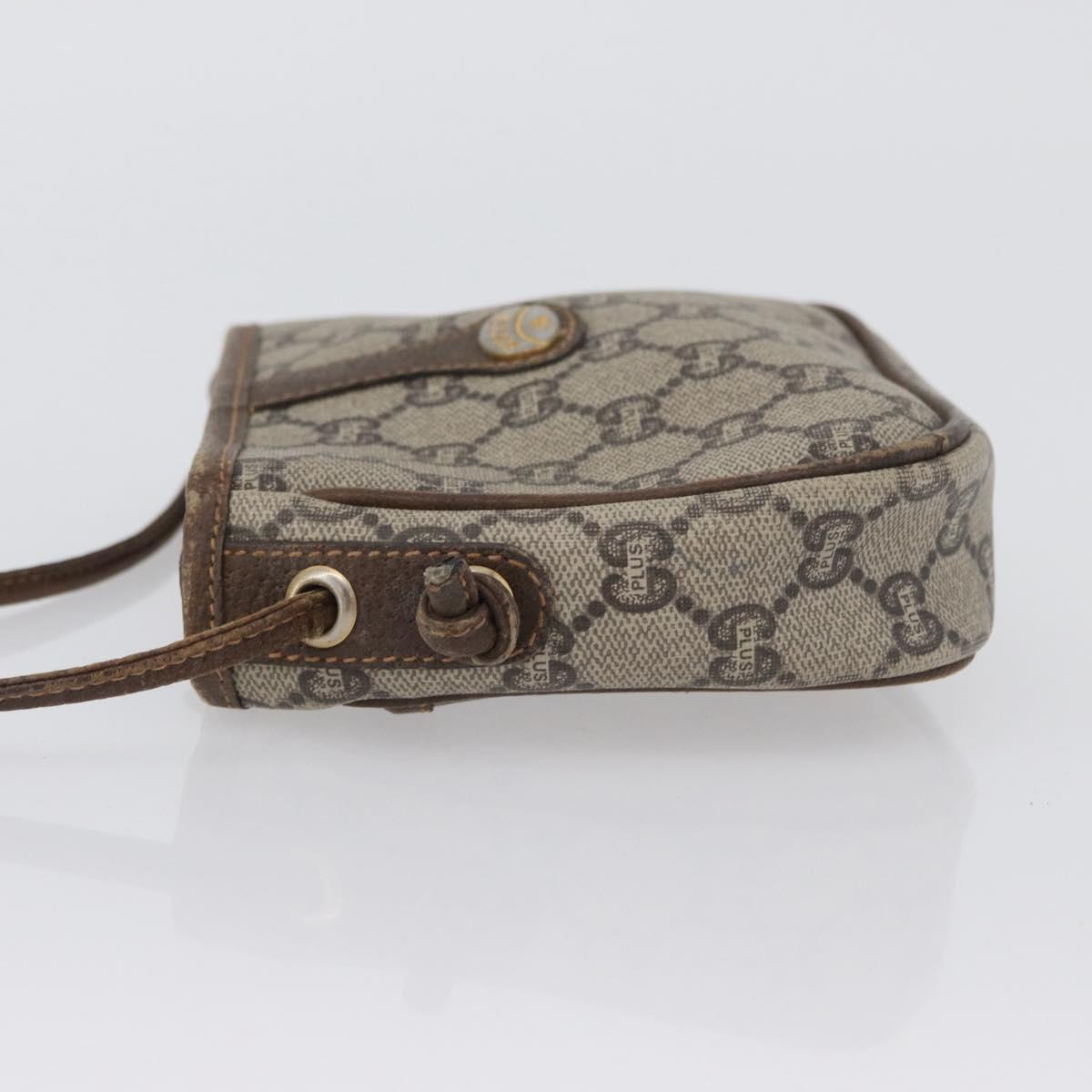 GUCCI GG Plus Supreme Shoulder Bag PVC Beige Gold Auth bs33461