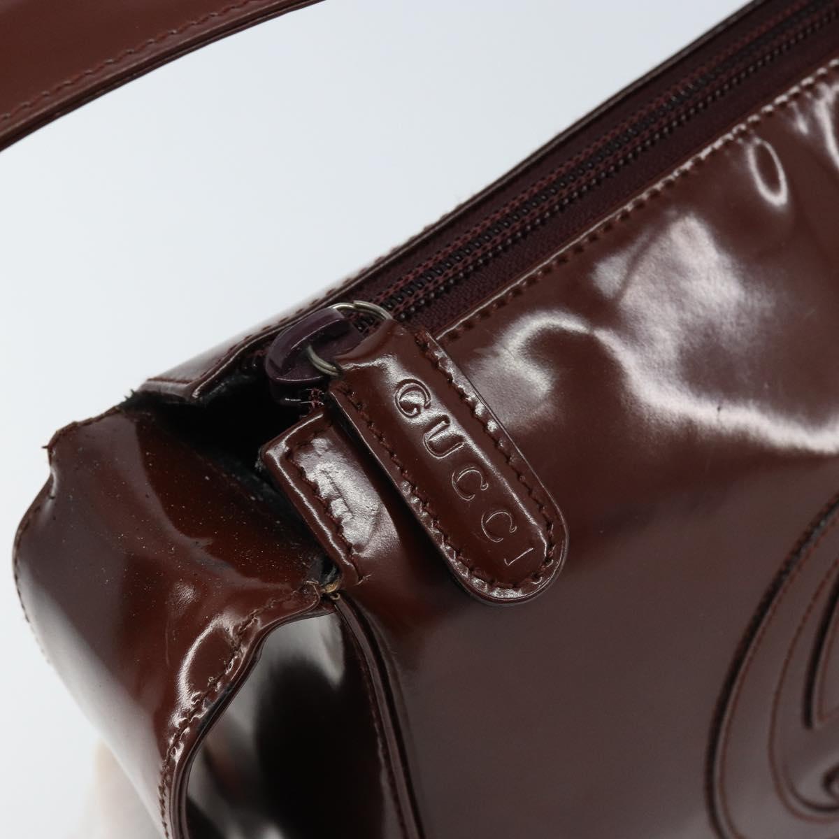 GUCCI Shoulder Bag Patent leather Brown Silver Auth bs33463
