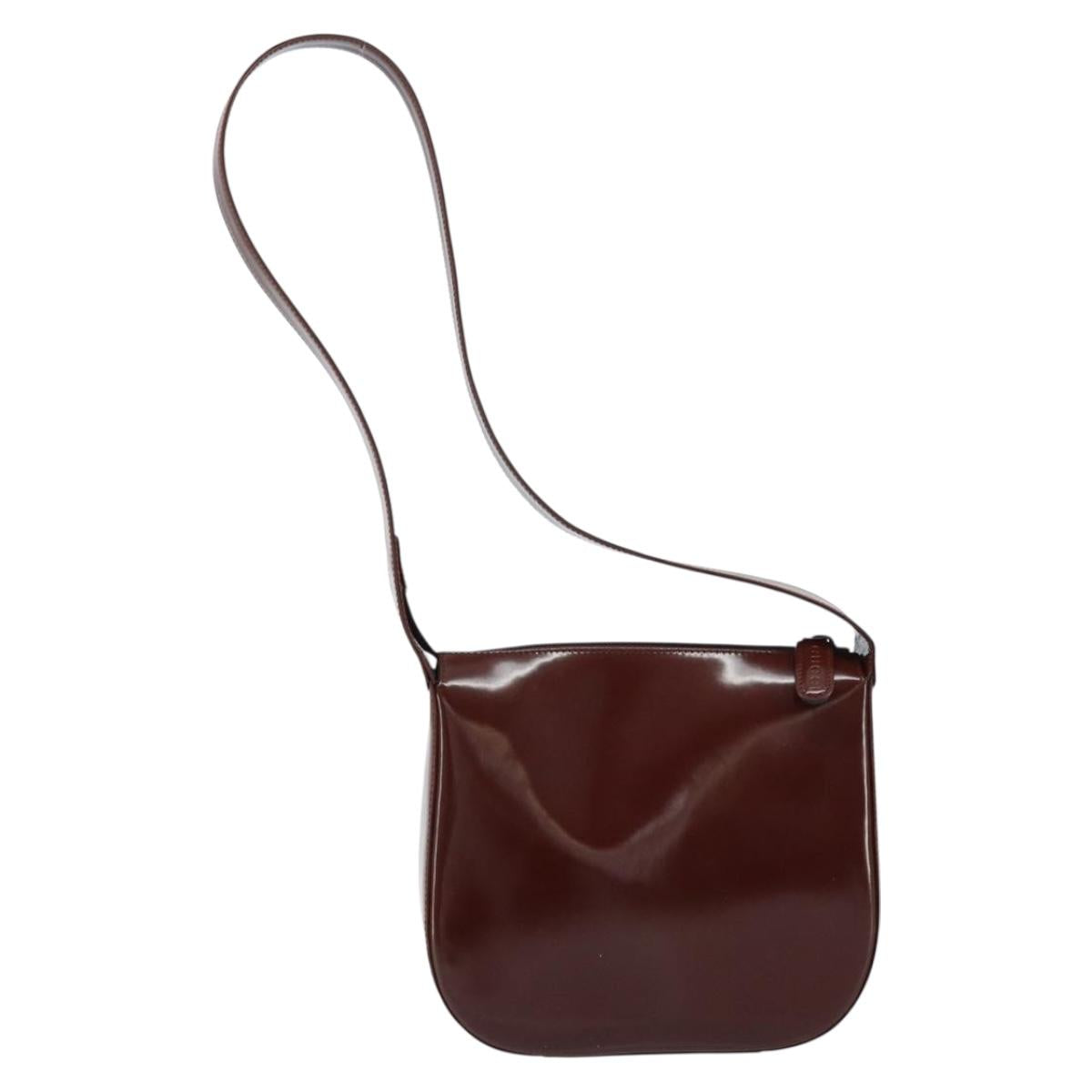 GUCCI Shoulder Bag Patent leather Brown Silver Auth bs33463